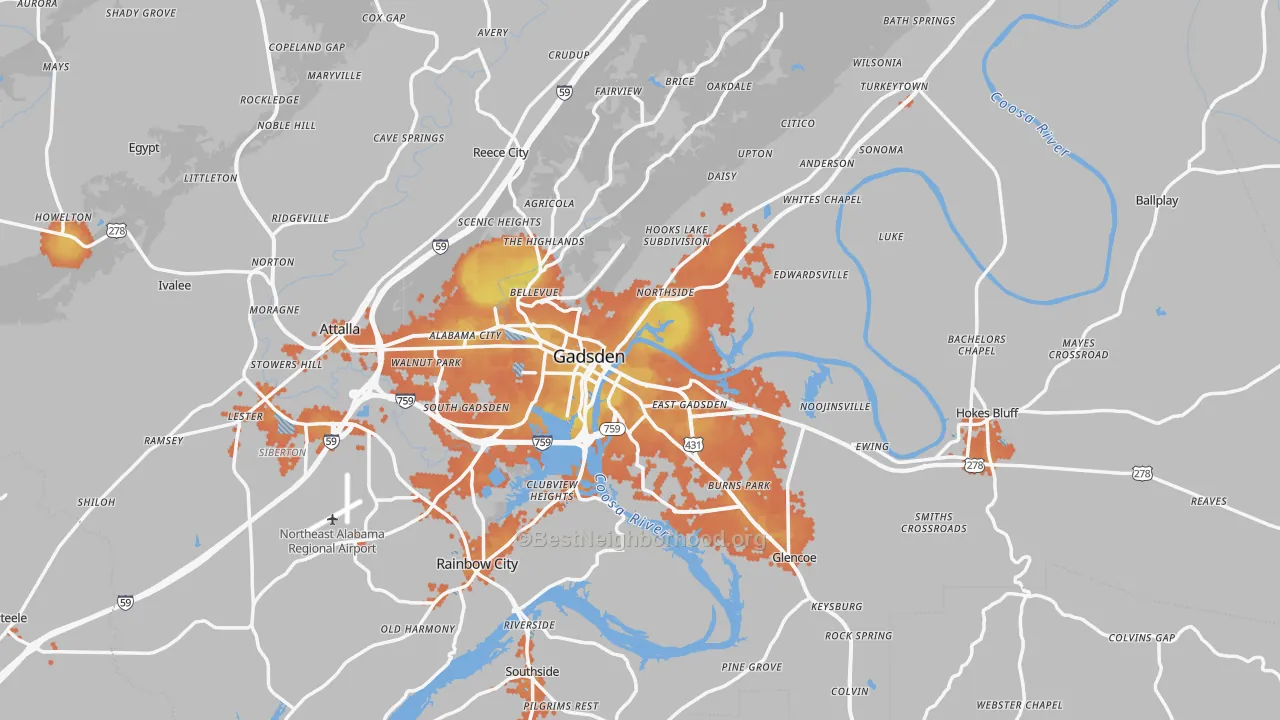 Bike Grade map of Gadsden, AL