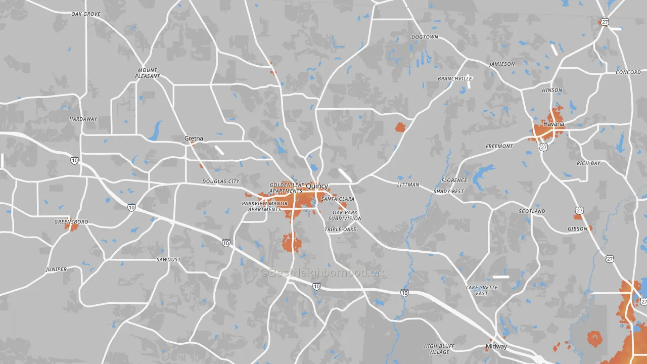 Bike Grade map of Gadsden County, FL