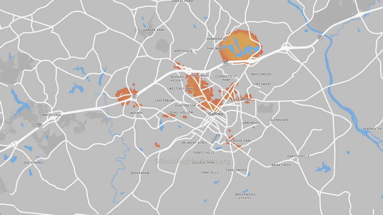 Bike Grade map of Gaffney, SC