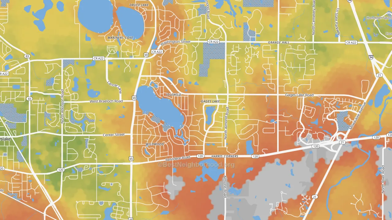 Bike Grade map of Gages Lake, IL