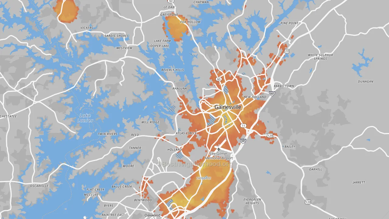 Bike Grade map of Gainesville, GA