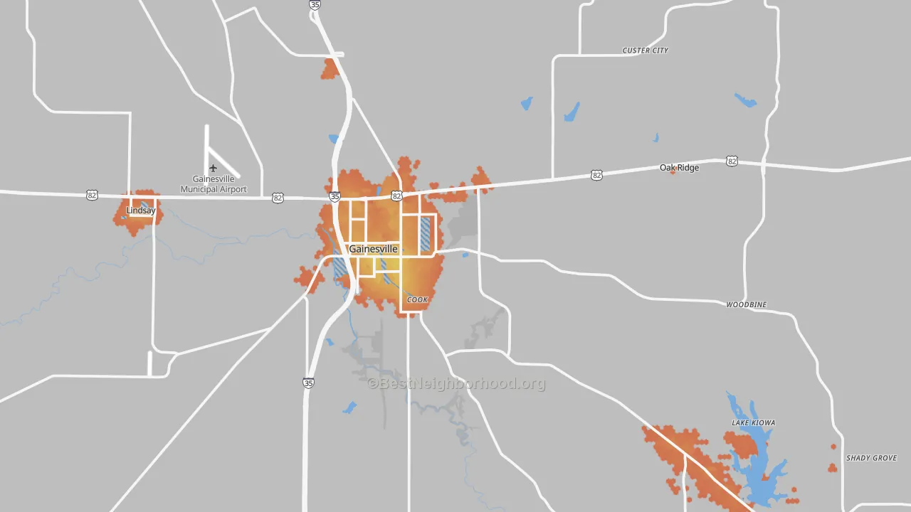 Bike Grade map of Gainesville, TX