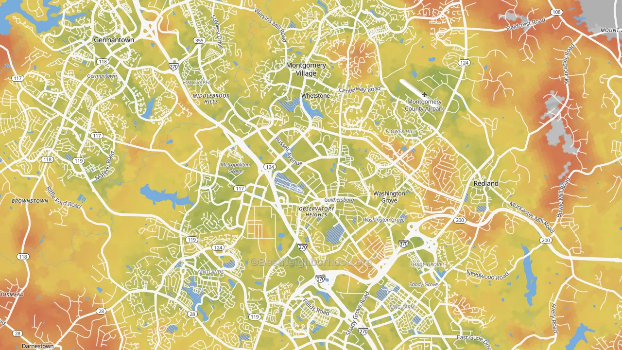 Bike Grade map of Gaithersburg, MD