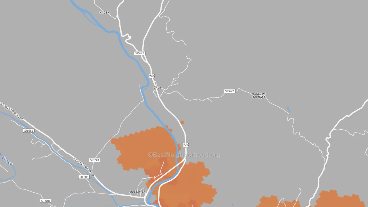 Bike Grade map of Gala, VA