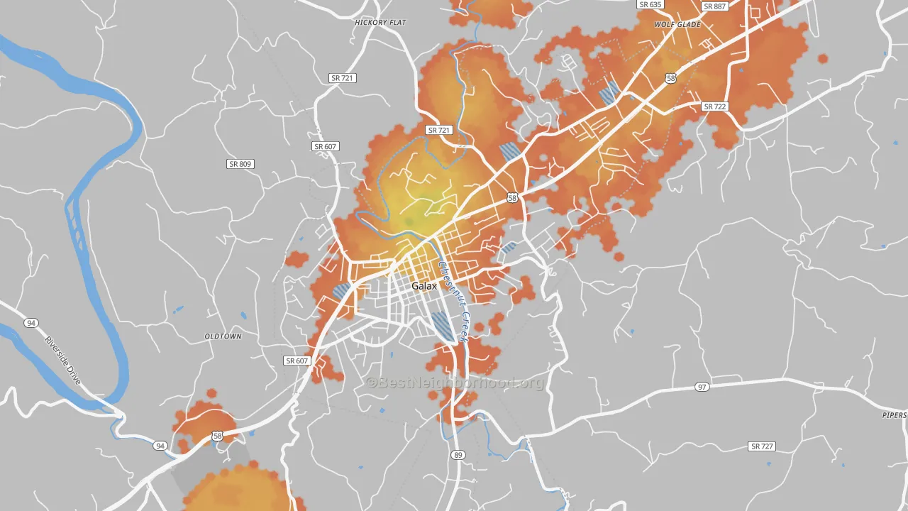 Bike Grade map of Galax City, VA