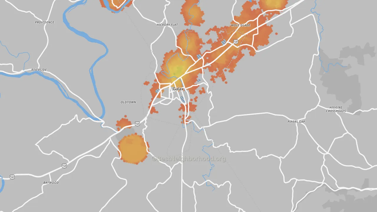Bike Grade map of Galax, VA