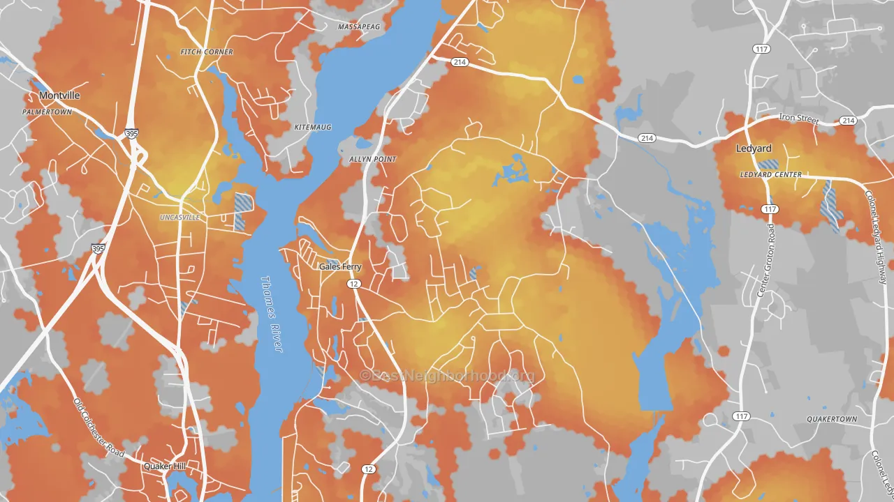 Bike Grade map of Gales Ferry, CT