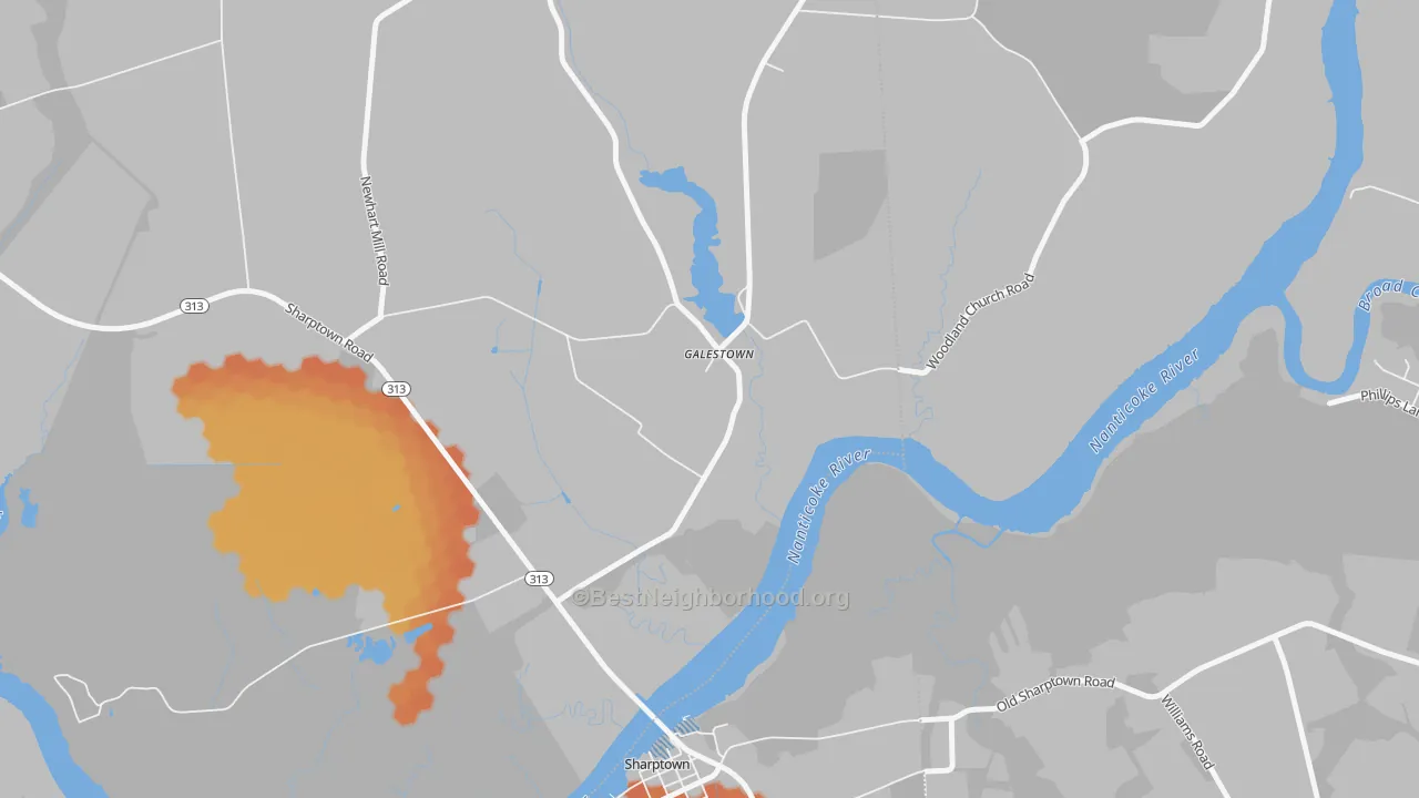 Bike Grade map of Galestown, MD