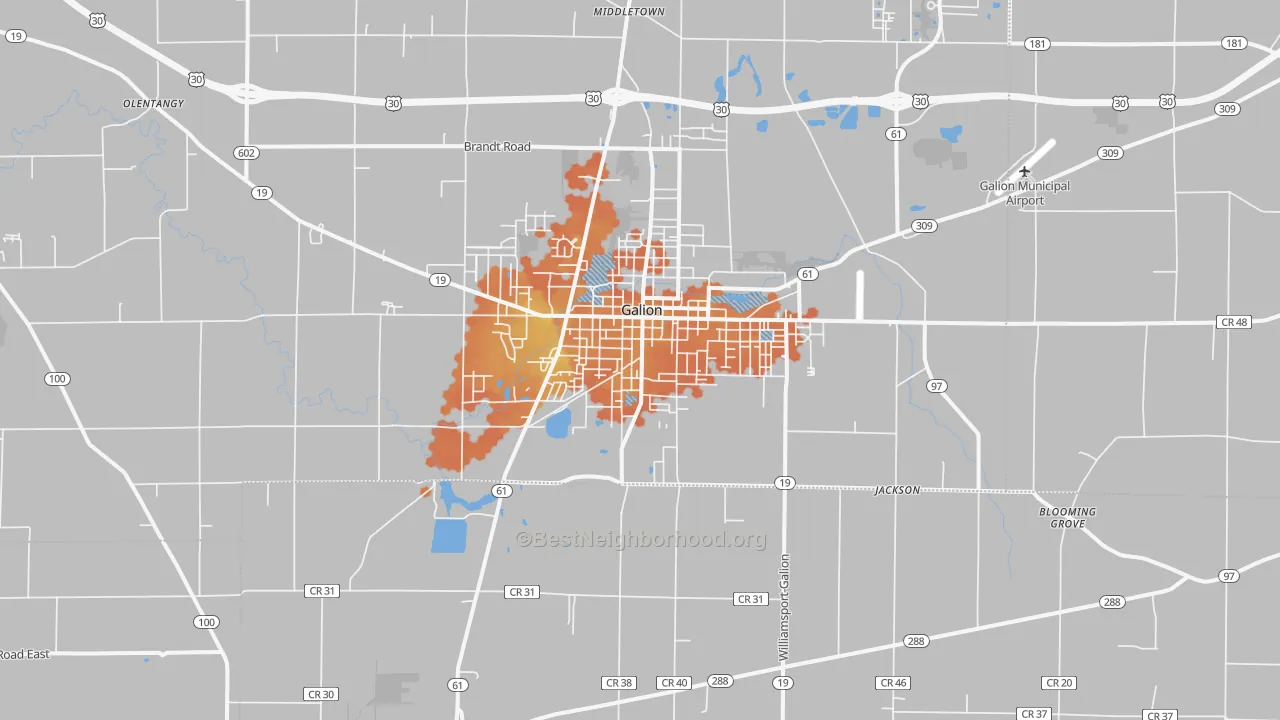 Bike Grade map of Galion, OH