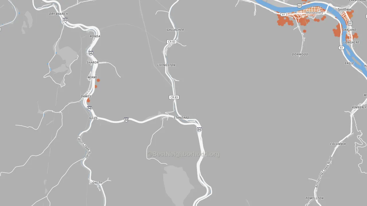 Bike Grade map of Gallagher, WV