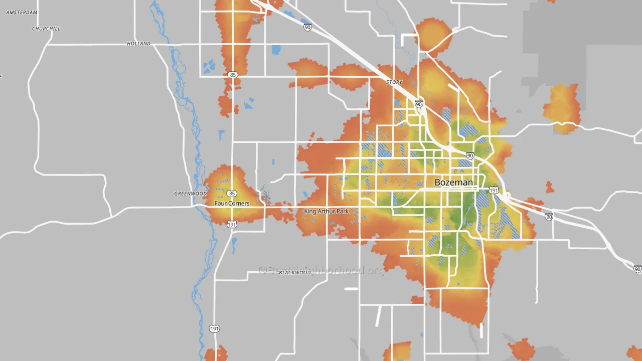 Bike Grade map of Gallatin County, MT