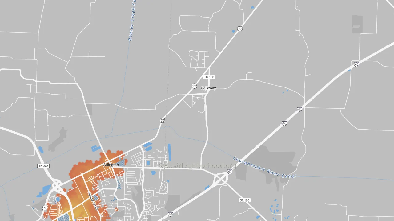 Bike Grade map of Gallaway, TN