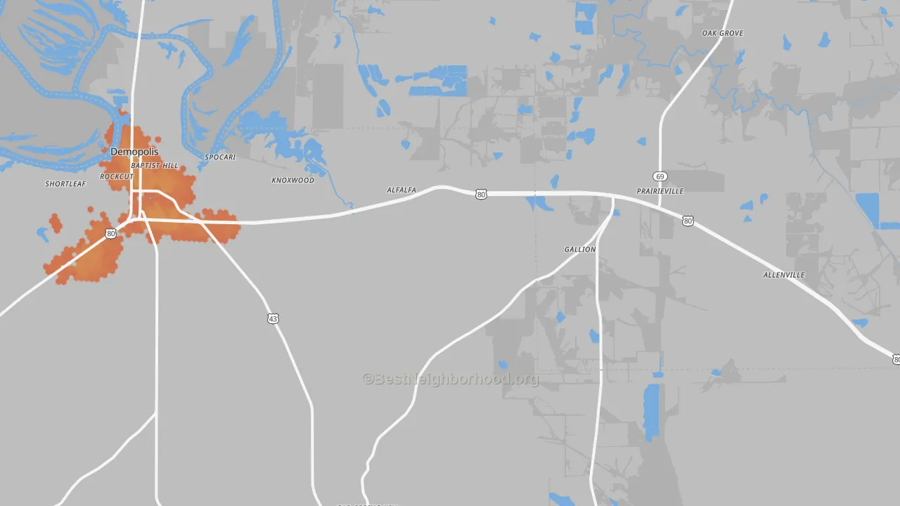 Bike Grade map of Gallion, AL