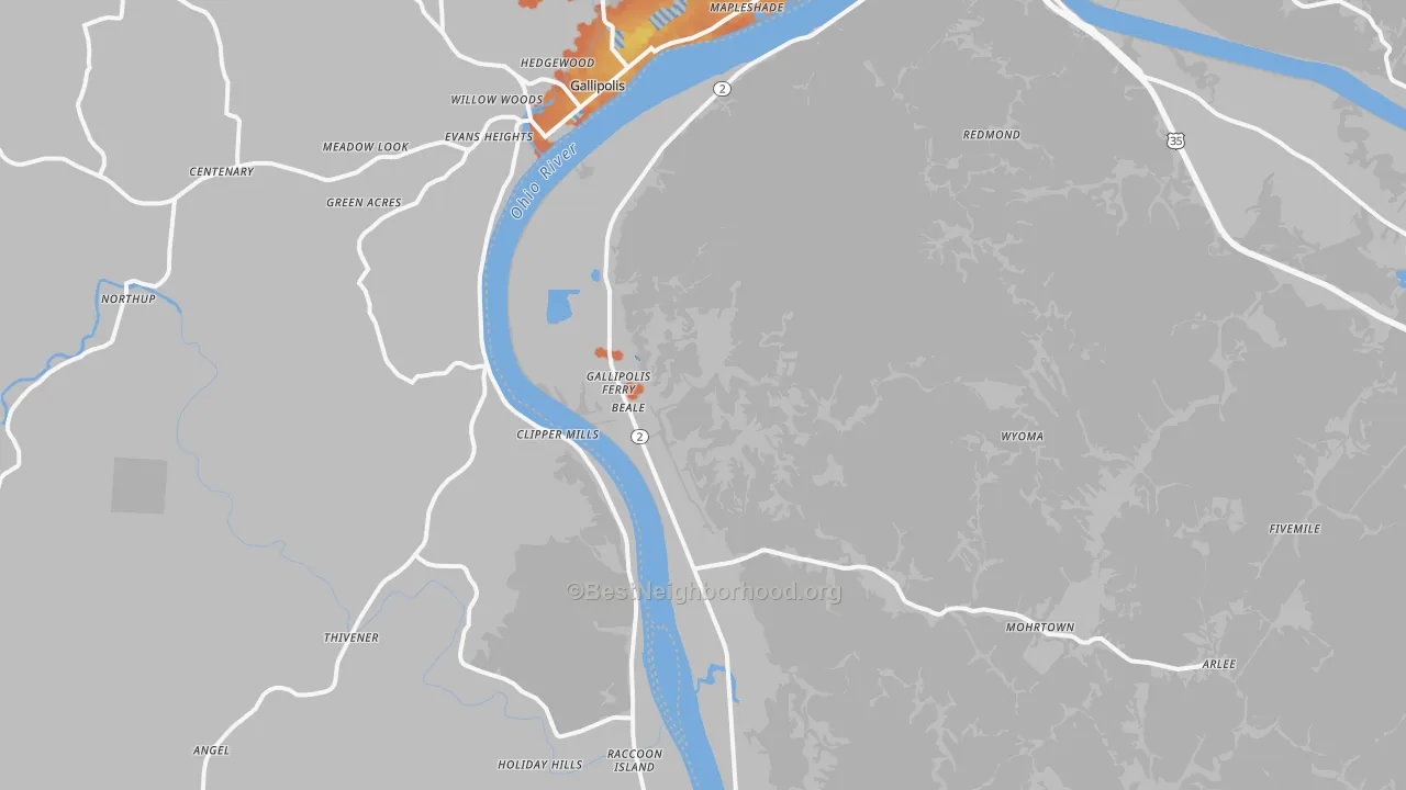 Bike Grade map of Gallipolis Ferry, WV