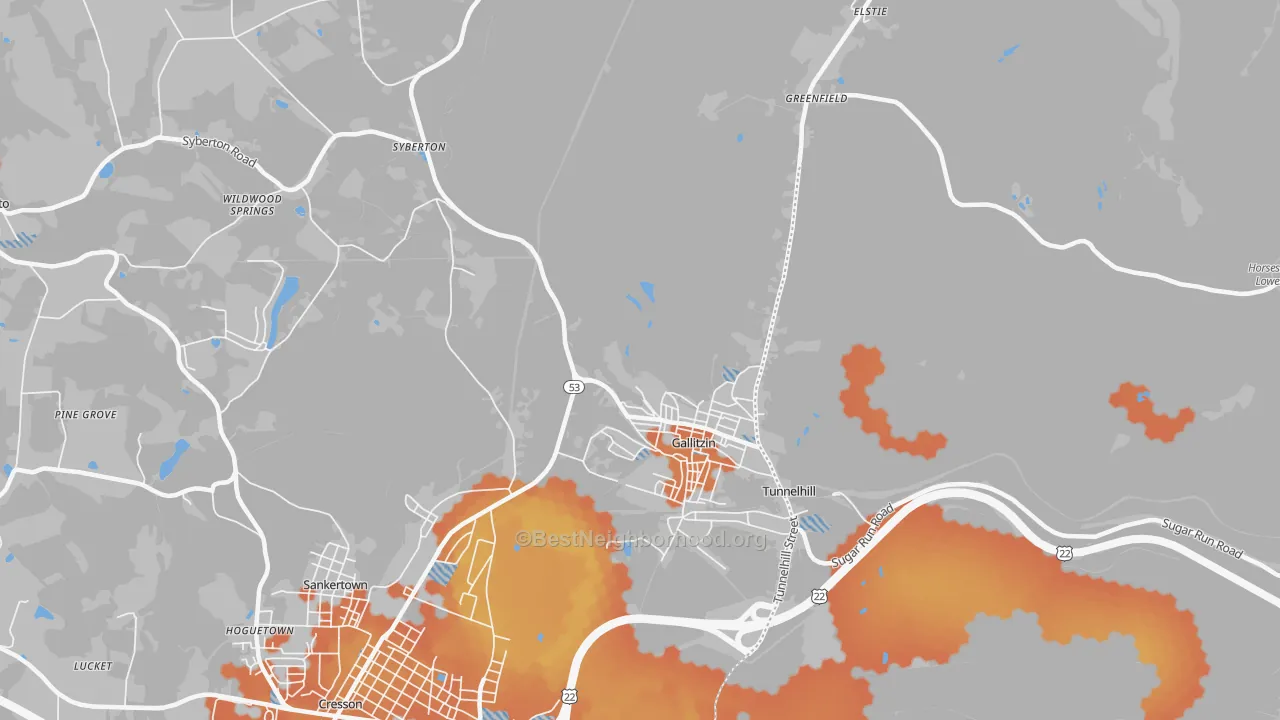 Bike Grade map of Gallitzin, PA