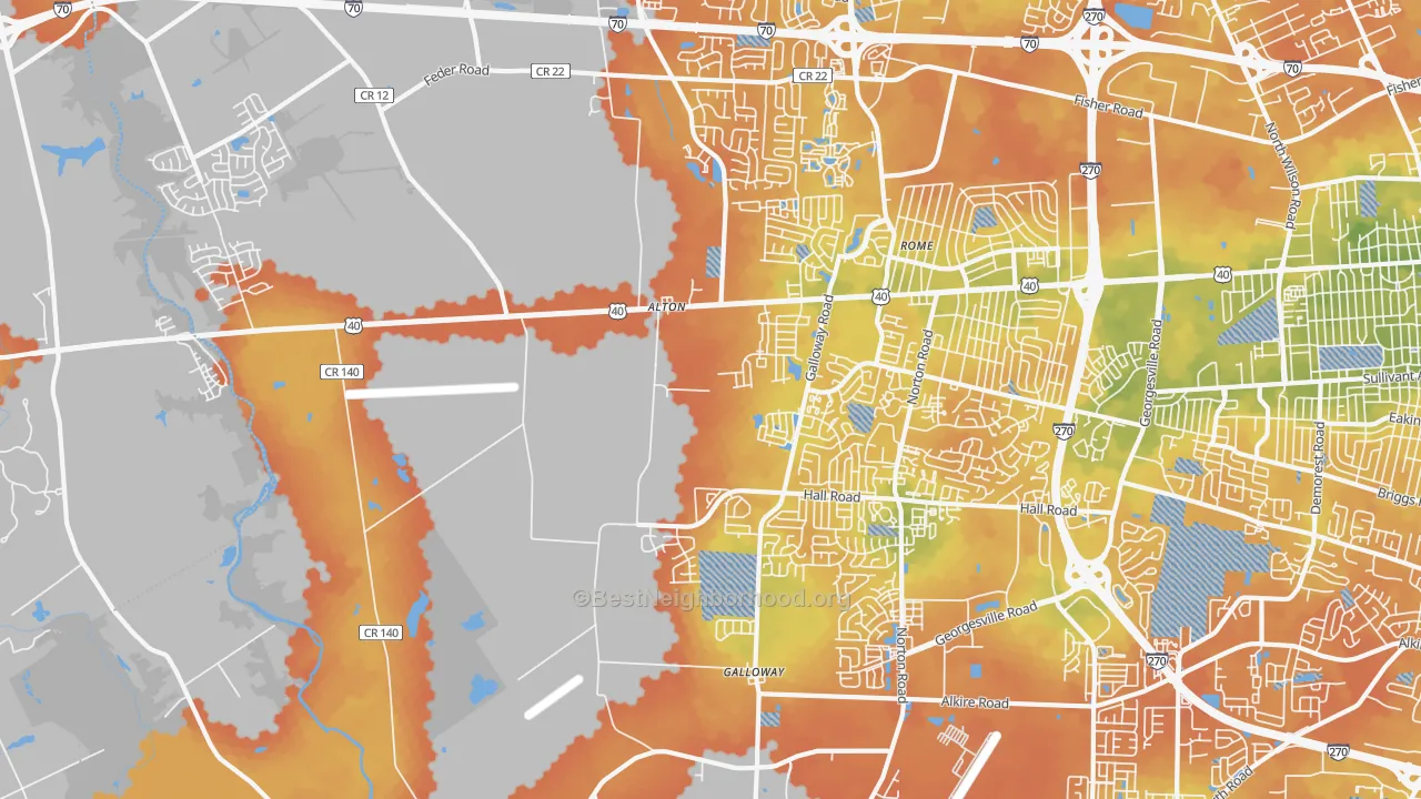 Bike Grade map of Galloway, OH