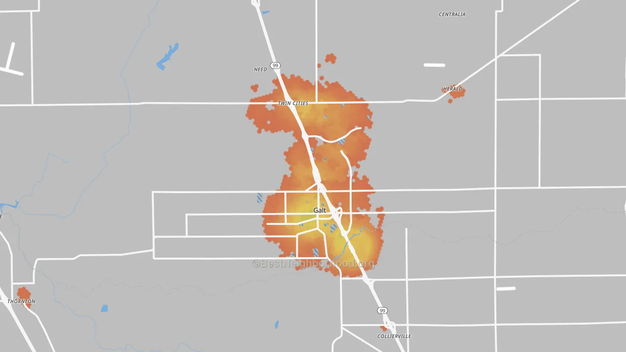Bike Grade map of Galt, CA