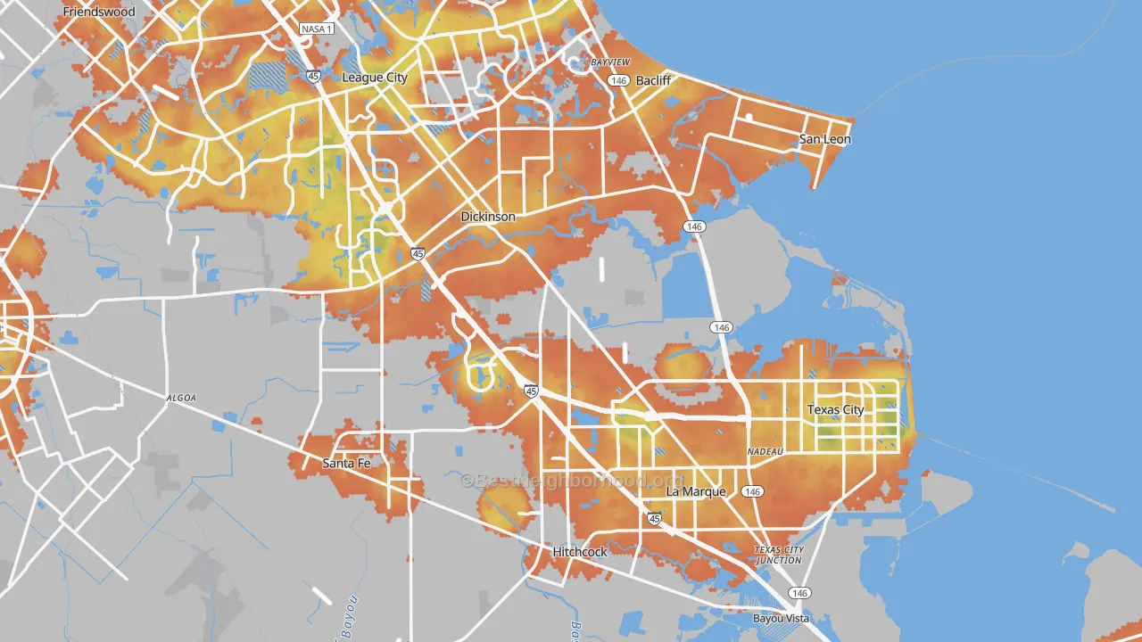 Bike Grade map of Galveston County, TX