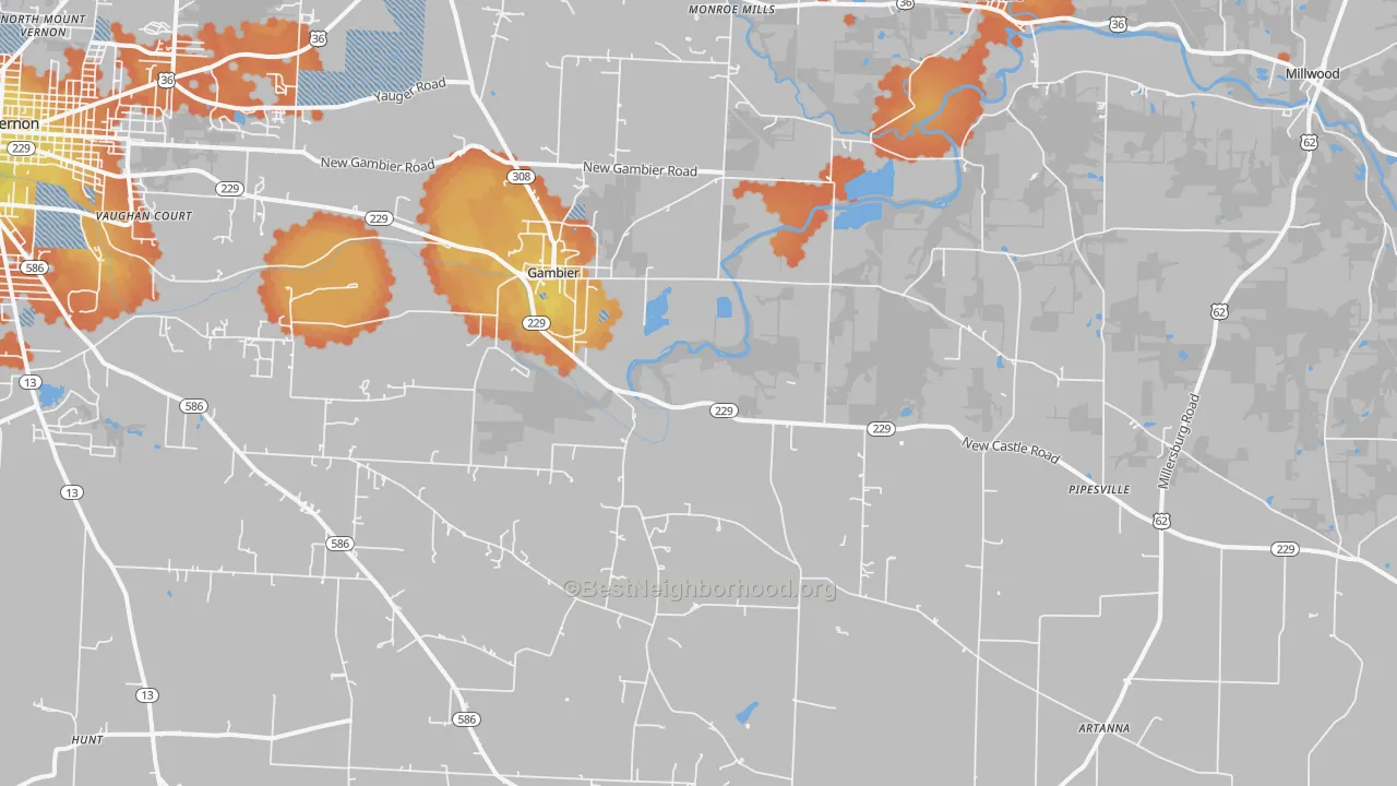 Bike Grade map of Gambier, OH