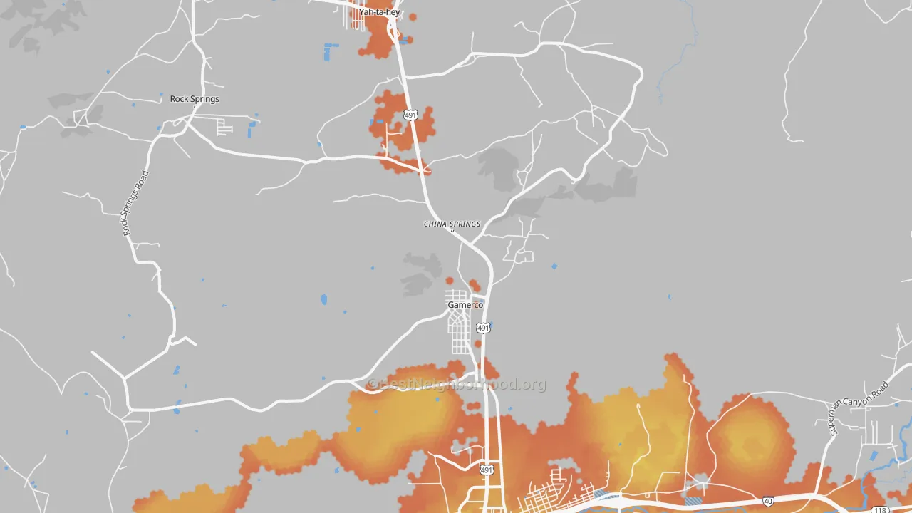Bike Grade map of Gamerco, NM
