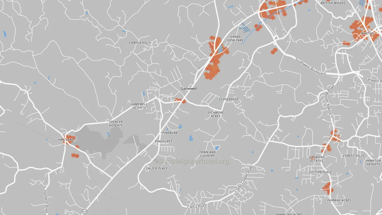 Bike Grade map of Gamewell, NC