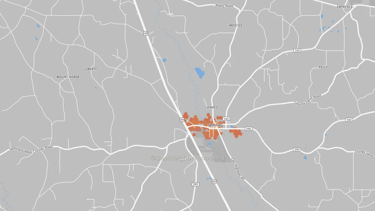 Bike Grade map of Gandsi, MS