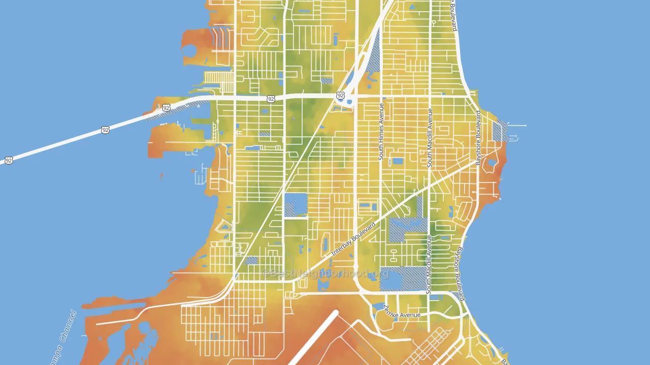 Bike Grade map of Gandy-Sun Bay South, Tampa, FL