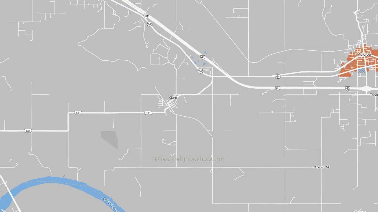 Bike Grade map of Gans, OK