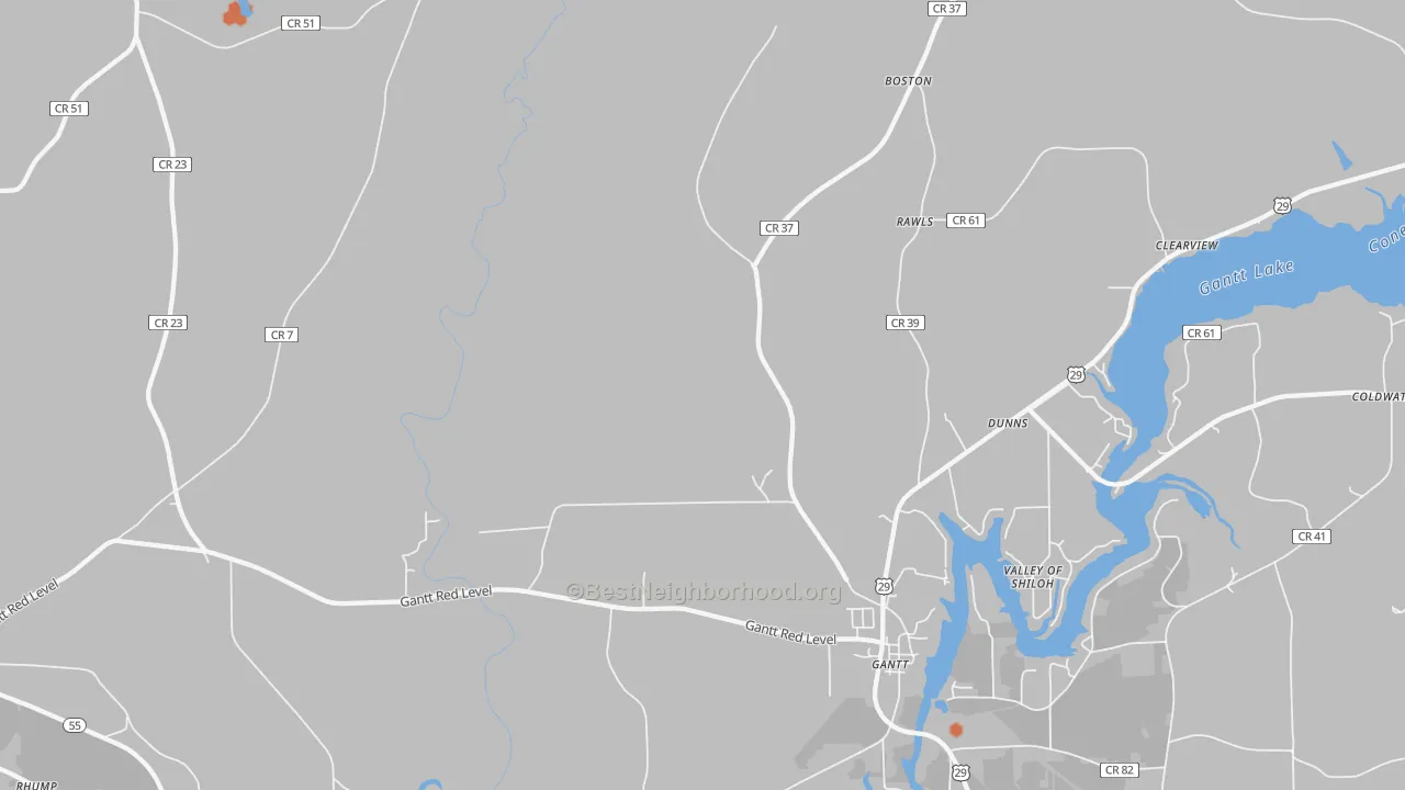 Bike Grade map of Gantt, AL