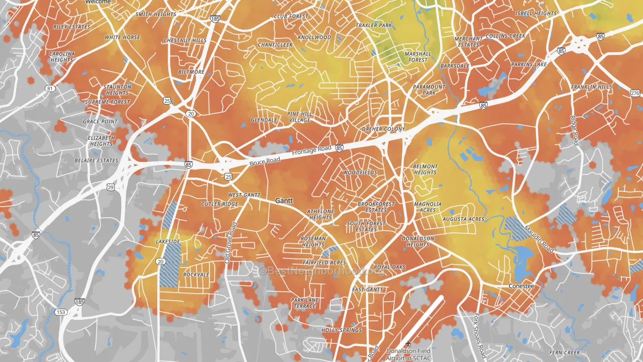 Bike Grade map of Gantt, SC