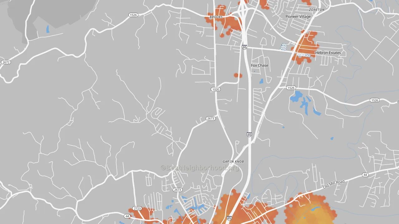 Bike Grade map of Gap in Knob, KY