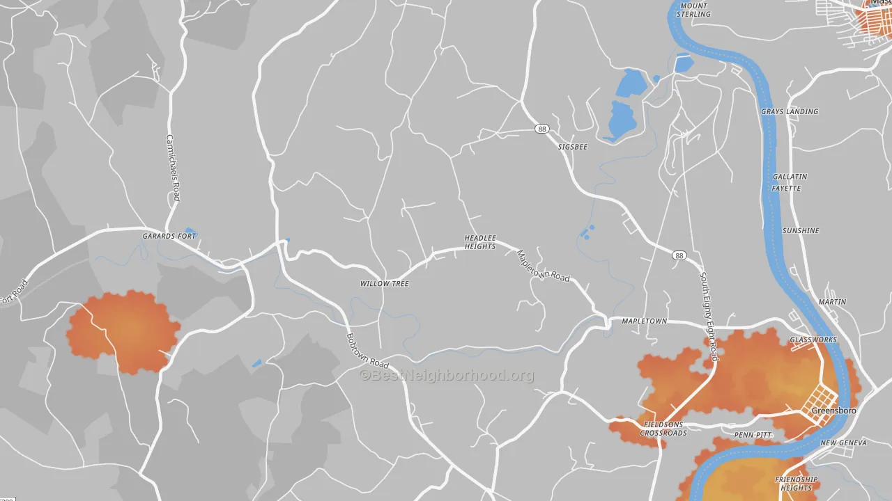Bike Grade map of Garards Fort, PA