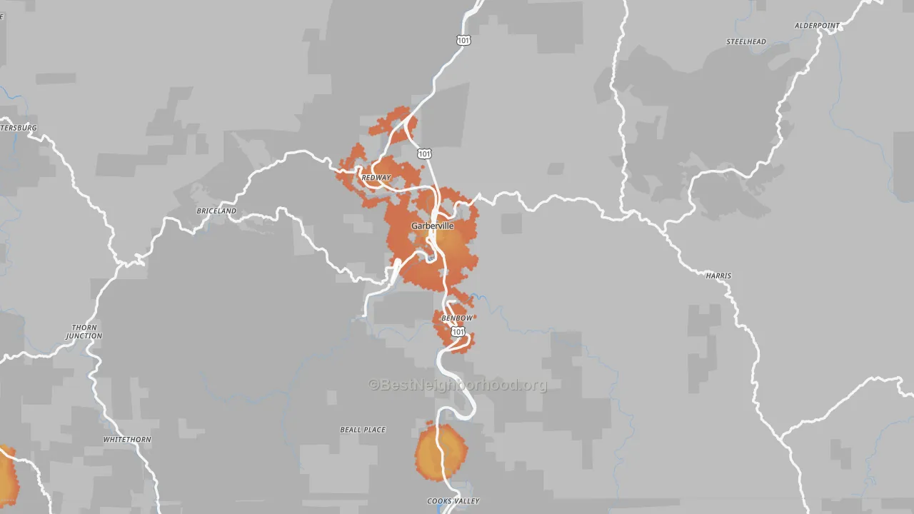 Bike Grade map of Garberville, CA