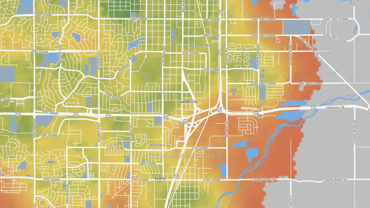 Bike Grade map of Garden City, CO