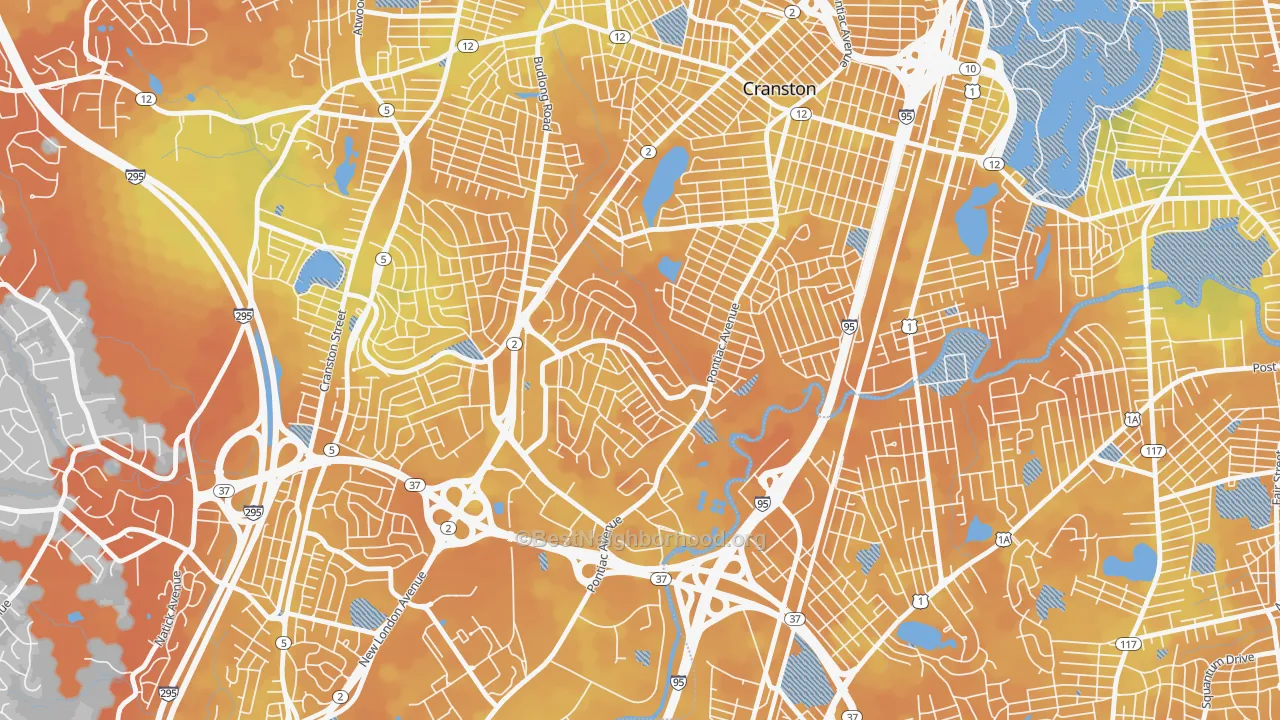 Bike Grade map of Garden City, Cranston, RI