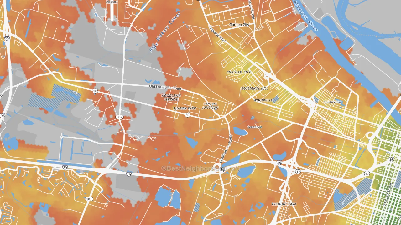 Bike Grade map of Garden City, GA