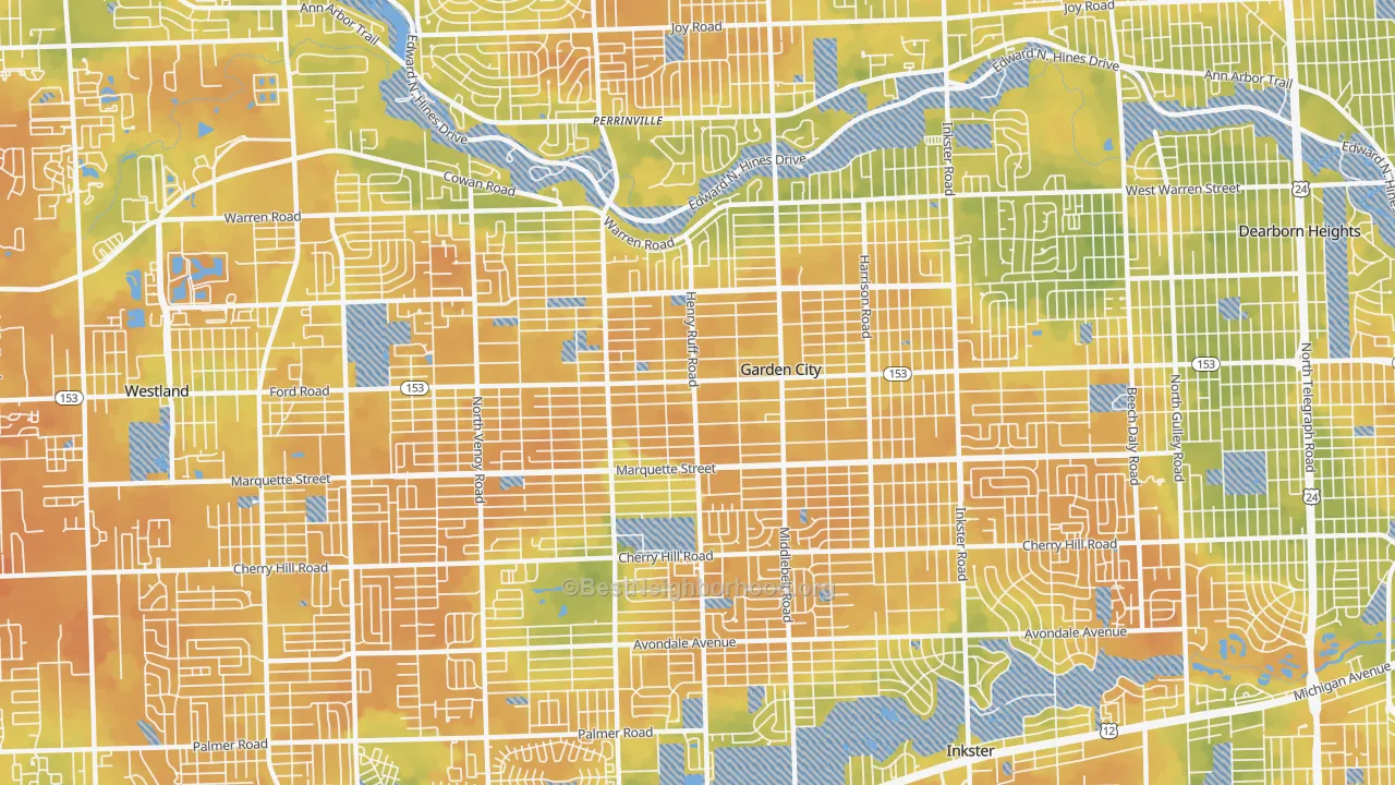 Bike Grade map of Garden City, MI