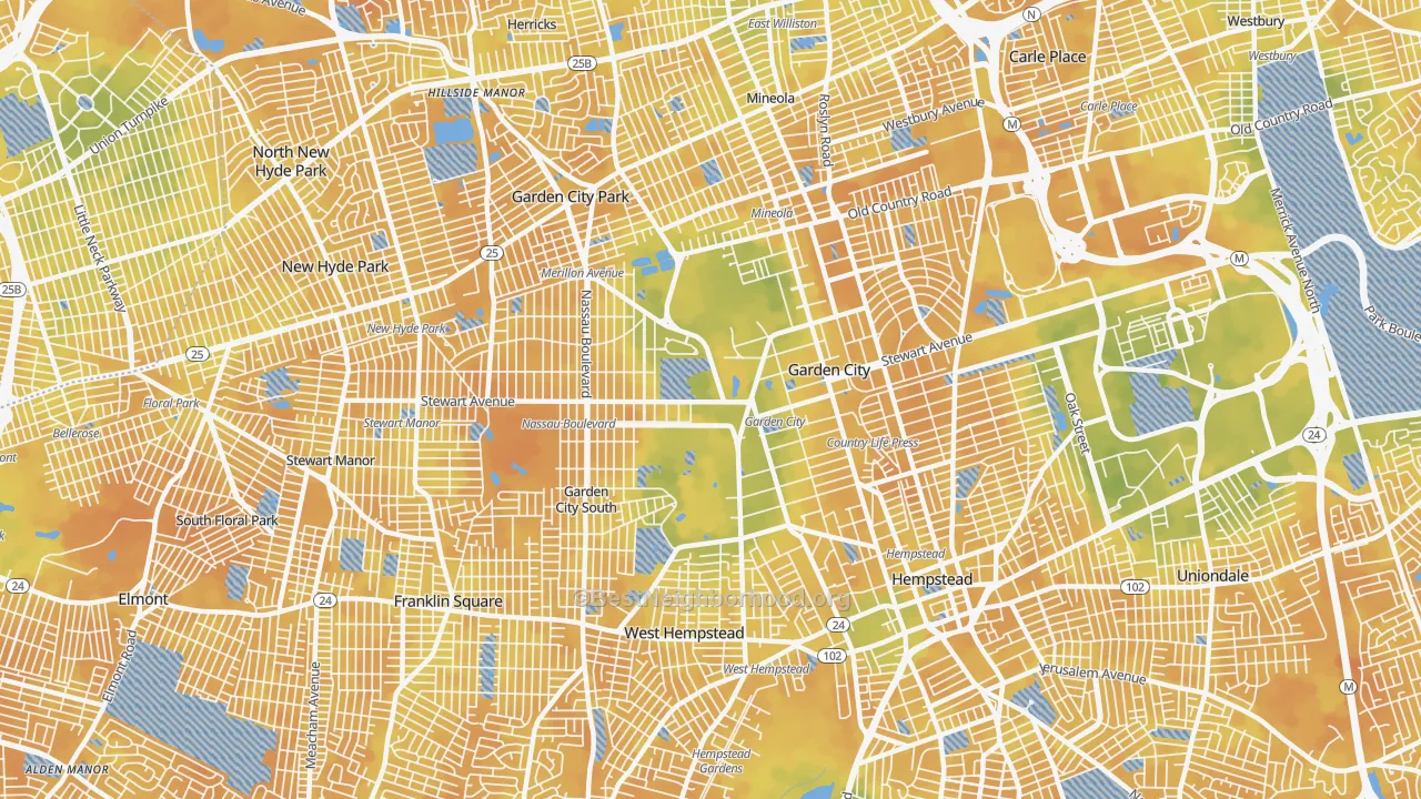 Bike Grade map of Garden City, NY