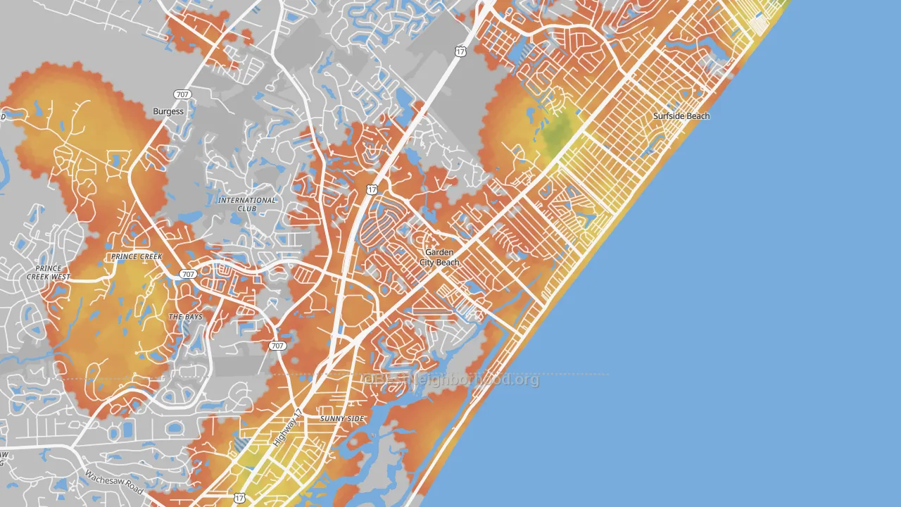 Bike Grade map of Garden City, SC