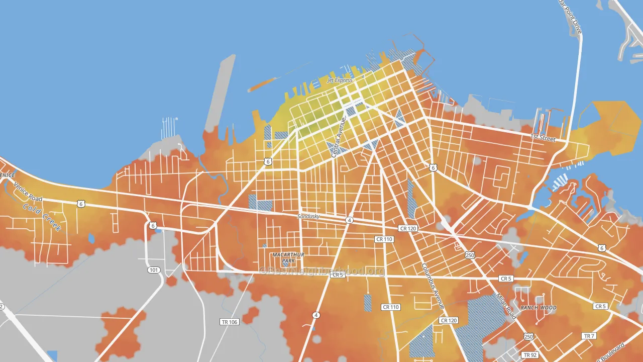 Bike Grade map of Garden District, Sandusky, OH