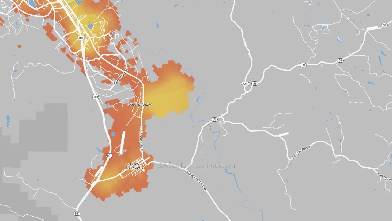 Bike Grade map of Garden Farms, CA