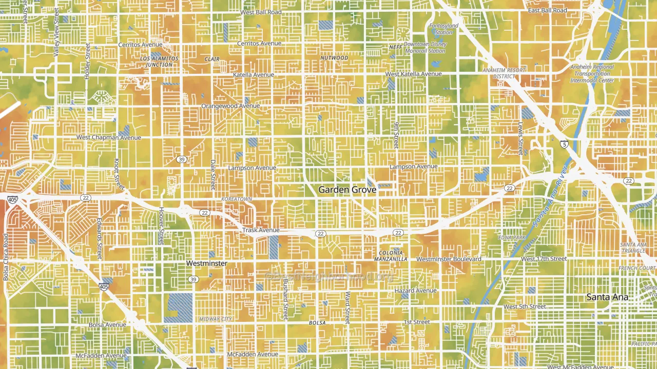 Bike Grade map of Garden Grove, CA