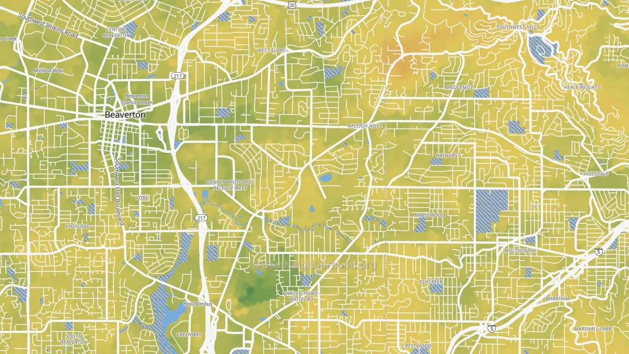Bike Grade map of Garden Home-Raleigh Hills, Portland, OR