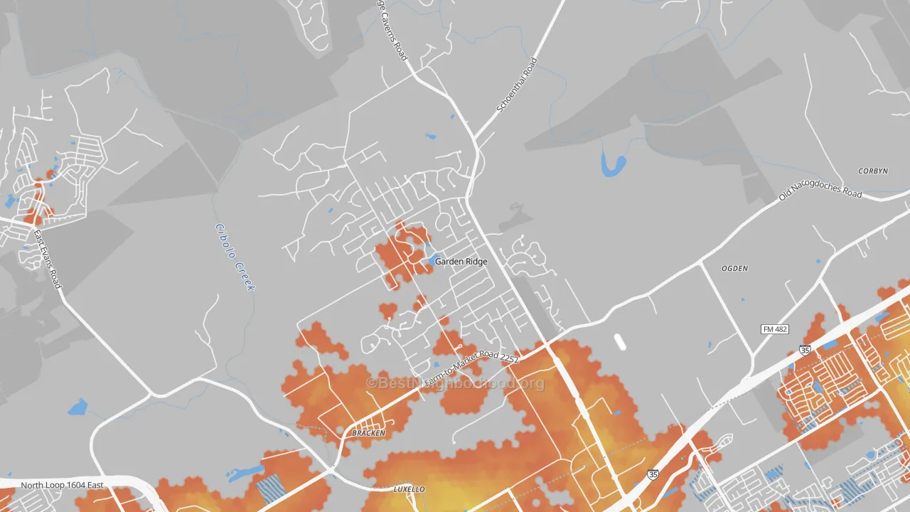 Bike Grade map of Garden Ridge, TX