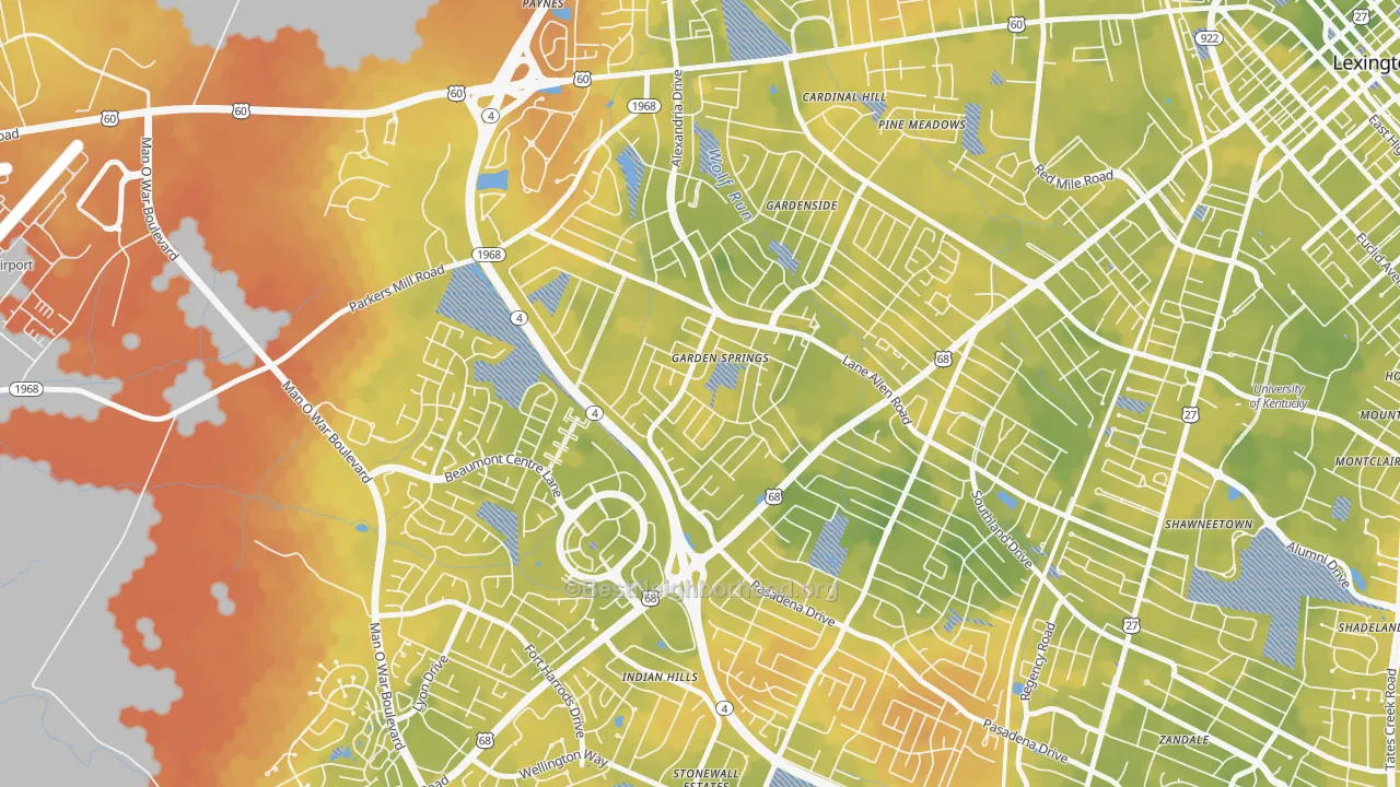 Bike Grade map of Garden Springs, Lexington, KY