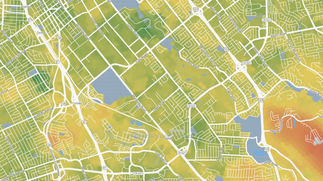 Bike Grade map of Garden-Villa Montery, San Jose, CA