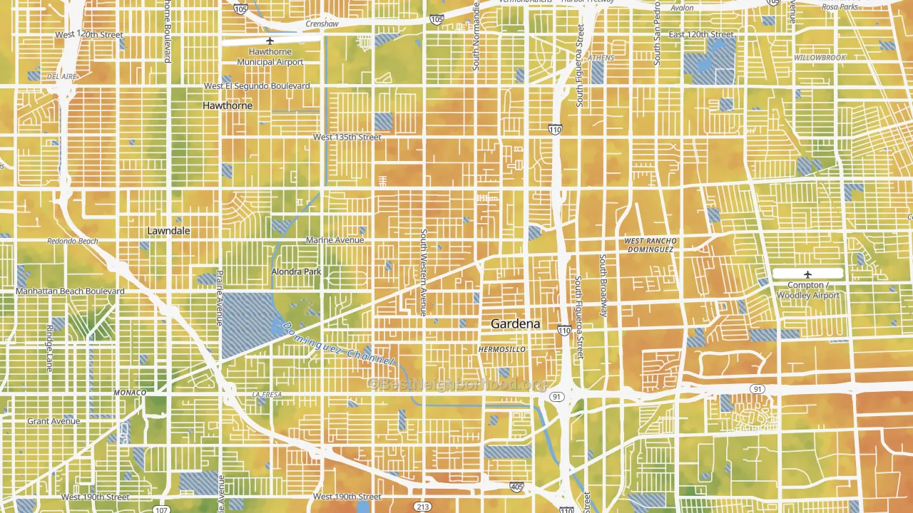 Bike Grade map of Gardena, CA