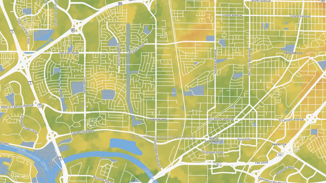 Bike Grade map of Gardenland, Sacramento, CA