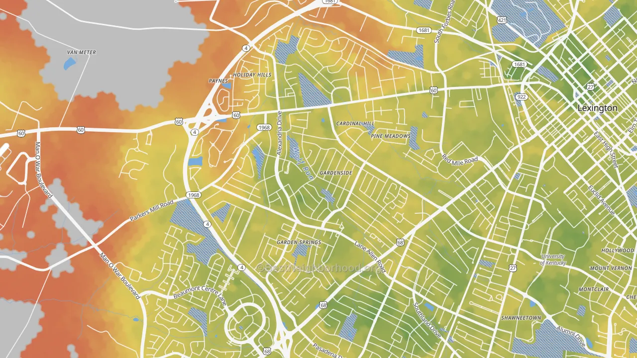 Bike Grade map of Gardenside-Colony, Lexington, KY