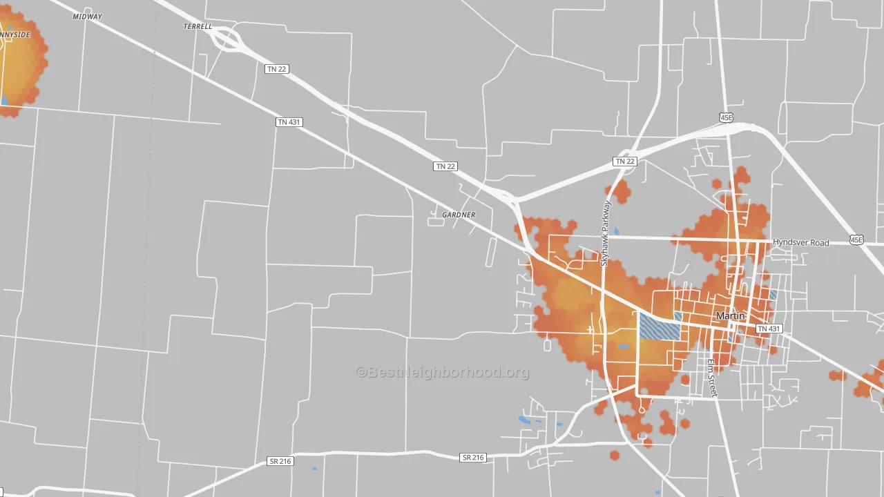 Bike Grade map of Gardner, TN